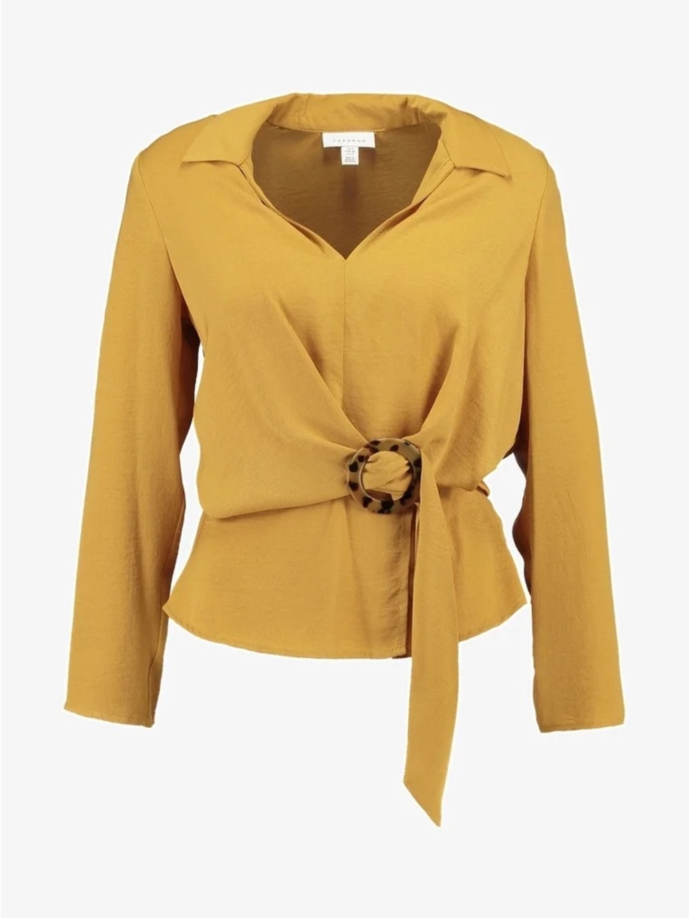 Topshop Mustard Wrap Blouse with Tortoiseshell Buckle